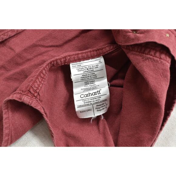 Carhartt Men's Button Down Size L Work Pockets 100% Cotton Red Short Sleeve - Picture 5 of 8